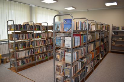 Brak nazwy  / Zdjęcie przedstawia pomieszczenie biblioteki. Regały, na których znajdują się książki.