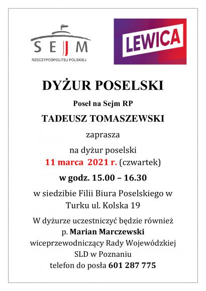 DYŻUR POSELSKI Poseł na Sejm RP Tadeusz Tomaszewski