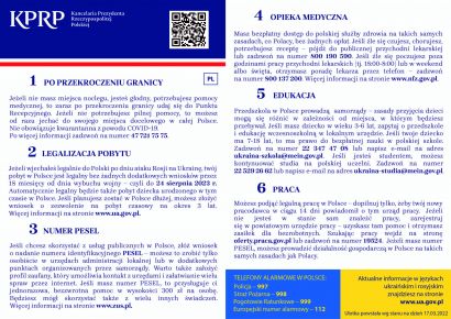 Brak nazwy  / Ulotka informacyjna dla uchodzców z Ukrainy w języku polskim.