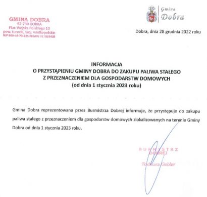 Informacja o przystąpieniu Gminy Dobra do zakupu paliwa...