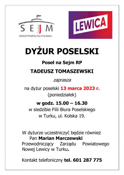 Dyżur Poselski Posła na Sejm Tadeusza Tomaszewskiego
