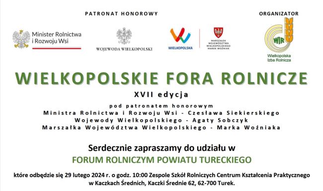 Wielkopolskie Forum Rolnicze 29 lutego 2024 r. godz. 10.00