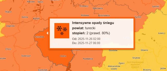 Ostrzeżenia meteorologiczne: Intensywne opady śniegu 
