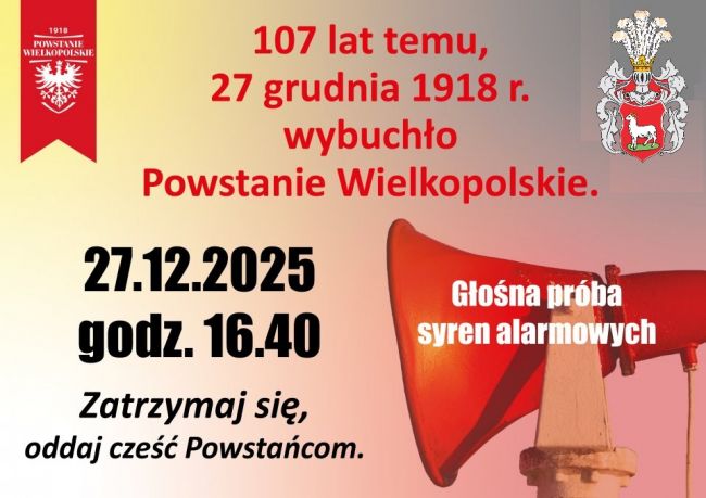 27 grudnia 2025 r. (sobota) godz. 16:40  Syreny alarmowe...