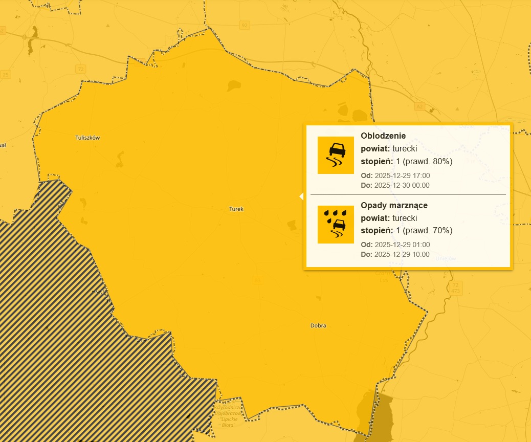 Ostrzeżenie meteorologiczne: opady marznące, oblodzenie